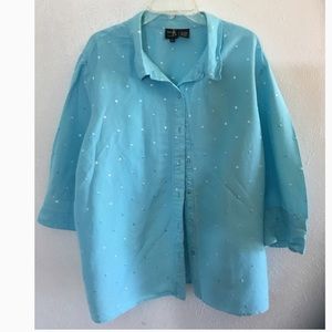 Women’s Plus Size Embroidered Dot Linen-Like Top